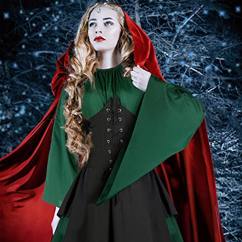 Image of 4 Pcs Women Elf Costume Renaissance Traditional Irish Dress Fairy Costume Elf Ear Cuffs for Women Halloween Cosplay Party
