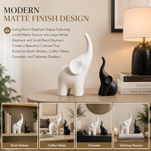 Image of Elephant Showpiece Set for Home Decor, Matte Finish Elephant Decorative Figurines for Living Room, TV Table, Shelf Decor Lucky Elephant Statue for Housewarming Gift (Black & White,PLA Plastic)