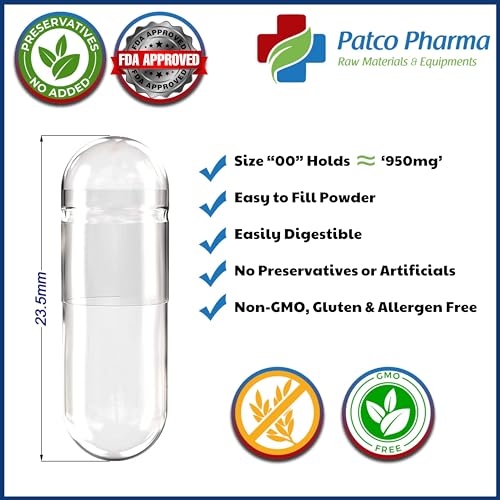 Image of Patco Pharmaceuticals - Size 2 Clear Empty Vegetarian Pill Capsule - Non-GMO and Gluten Free | DIY Powder Filling (Pack of 500 Pcs)