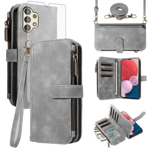 Asuwish Coque pour Samsung Galaxy A13 4G/5G A04S Portefeuille avec Verre Trempé et Cordon Porte Carte Cuir à Clapet Support Galaxie A 13 LTE 13A A135F AO4s...