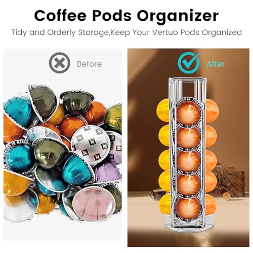 Image of Coffee Pod Stand Holder for Nespresso Vertuoline 20 Pods, Coffee Bar Vertuo Pod Organizer Rack, 360 Rotating Coffee Capsule Holds Storage, 20 Pods Holder Spinner for Nespresso Vertuo Line (Silver)