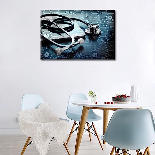 Image of TUMOVO Stethoscope Artwork Home Decor Posters and Prints Medical Wall Art for Living Room 1 Pieces Medicine Concept Wall Decor Framed Ready to Hang (16 inch Wx24 H)