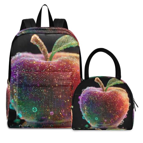 Neon Fruits Print Backpack Set with Lunch Bag, Large Capacity Travel Backpacks and Lunch Box Insulated for Commute Hiking Picnic