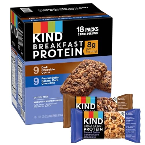 KIND Breakfast Bars, Dark Chocolate Cocoa & Peanut Butter Banana Dark Chocolate – 100% Whole Grains, (36 Bars total) Soft-Baked & Nutrient-Packed Snack Bars Custom Bundled by MOOCHI