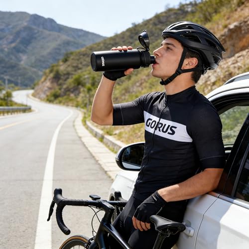 Image of GOPPUS Insulated Water Bottle 20oz Stainless Steel BPA-Free Sports Bottle Ideal for School and Travel Silicone Spout Lid Prevents Leaks, Sweat, and Dust (Black)