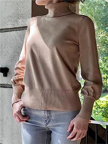 Image of Spicy Sandia Women's Turtleneck Sweaters Pullover Knit Tops | Lantern Sleeve, Basic, 2026 Fall Winter Trendy