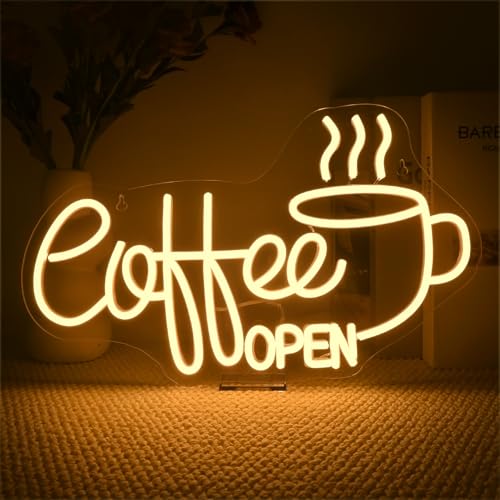 SIGNSHIP Coffee Open Neon Led, Coffee Led Neon Dimmable Warm White, Coffee USB Light Sign for Wall Decoration, Illuminated Signs for Cafe, Pastry, Restaurant SIGNSHIP Coffee Open Neon Led, Coffee Led Neon Dimmable Warm White, Coffee USB Light Sign for Wall Decoration, Illuminated Signs for Cafe, Pastry, Restaurant