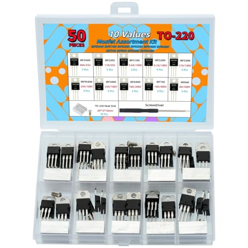 50Pcs 10 Values Mosfet Kit TO-220 Series with Heat Sink