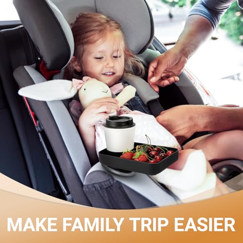 Image of Car Seat Cup Holder Snack Tray - Travel Tray for Kids Car Seat,Silicone Car Seat Cup Tray, Travel Tray for Car Seat with Expandable Base Fits Most Cup Holders
