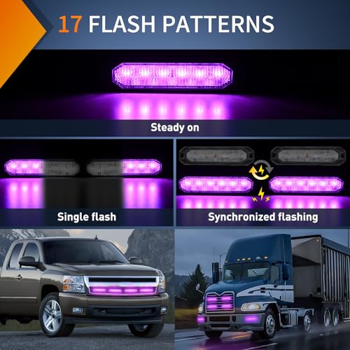Image of Nilight 6LED Emergency Strobe Lights 4PCS Ultra Slim Surface Mount Hazard Caution Light bar 12-24V Sync Feature Warning Flashing kit for Truck Car Vehicle ATV SUV UTV Purple