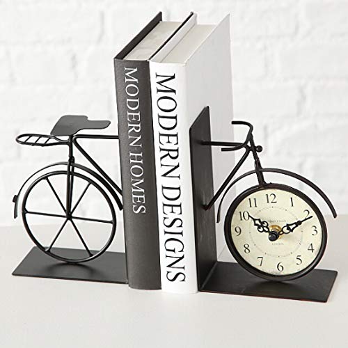 B.H.C. Reloj de Mesa para Bicicleta con Soporte de Libro en Estilo Vintage, Modelo: Bicycle, Material de Metal Completo, 22 x 16 cm, Color marrón Envejecido, para un hogar Bonito.