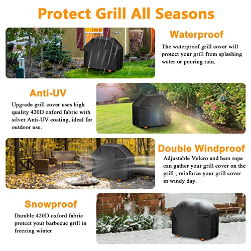Image of Aoretic Grill Cover 52 inches Gas-BBQ Grill Cover, Waterproof,Anti-UV Material with Hook-and-Loop Straps & Adjustable Hem Drawstring for Weber Nexgrill Char-Broil Monument Dyna-Glo