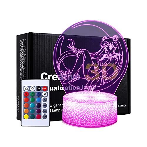 QQAAMZ Personaje De Dibujos Animados Sailor Moon 3d Illusion Led Luz De Noche Control Remoto/Táctil Modo Dual Cute Moon Beautiful Girl Kawaii Girl Gift Lámpara De Dormitorio