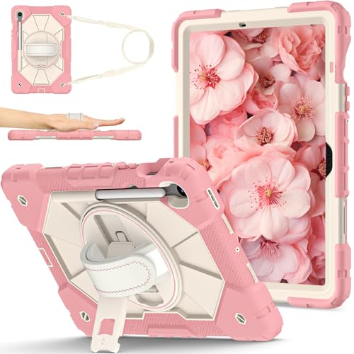 Custodia robusta per Samsung Galaxy Tab S10 FE da 10.9 e S9 da 11 con supporto per penna a S con cavalletto girevole impugnatura rigida antiurto con tracolla oro