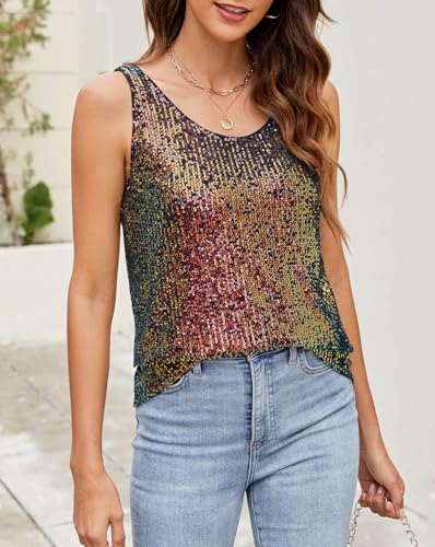 Ainuno Sequin Tops for Women Sparkly Loose Tank Tops Sleeveless Sparkle Tanks Fashion Outfit Top4