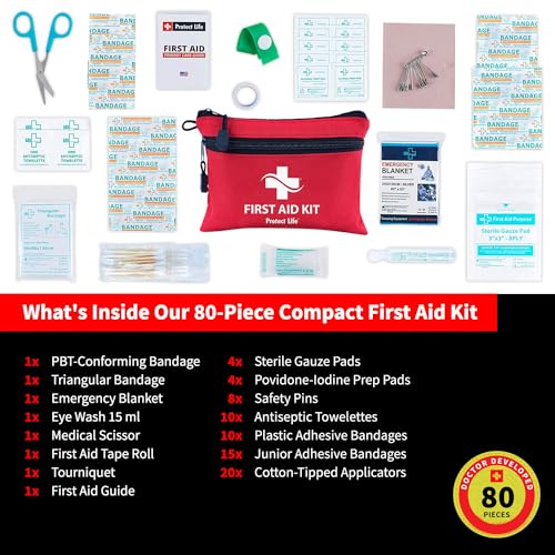 Protect-Life-Scar-Therapy-First-Aid-Kit-for-HomeBusinesses-HSAFSA-Eligible-Emergency-IFAK-Kit-Hiking-Camping-Travel-First-Aid-Kit-for-Car-Small-Survival-Medical-Kit-80-Piece
