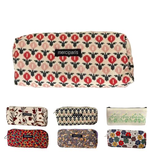 Image of Flower Prints Pencil Pen Pouch Purse Bag Cosmetic Case Organizer Soft Cotton Canvas (B)
