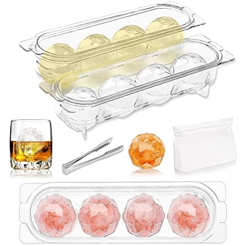 Kenond Ice Ball Maker Mold, 2 Inch Large Round Ice Cube Mold for Whiskey, Cocktails & Bourbon, 3 Pack Sphere Ice Cube Trays for Freezer, with Tong & Storage Bag Gifts … Cover