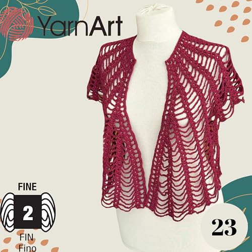 Image of YarnArt Elegance Sparkly Yarn - Metallic Cotton Blend, Fine Sport for Knitting & Crochet, Lightweight Thread for Shawls & Sweaters, 50g (130m), Light Burgundy (1, 123)