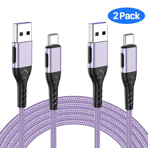 Image of Durcord USB C Charger Cable, 2Pack 6ft USB Charger Fast Charging Type C Cord Cable, Type C Charger Cable Compatible with iPhone 15 Pro /Plus /Max /Android /Phone /Pad-Light Purple