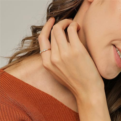 Dainty Stackable CZ Opal Promise Band Ring for Women Girls 14K Gold Plated Cubic Zirconia Blue Birthstone Fashion Finger Rings Comfort Fit Birthday Holiday Jewelry Gift for Her3