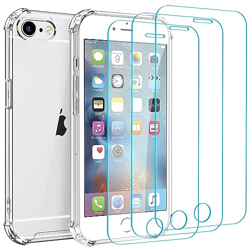 Whioltl Funda para iPhone 6 Plus y iPhone 6S Plus con 3 protectores de pantalla de vidrio templado, funda transparente para teléfono, antiarañazos, funda básica transparente compatible con cargador