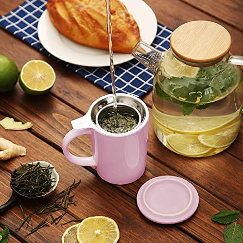 Taza de Te con Filtro y Tapa 400ml - Ceramica - Mantiene Caliente la Infusion - Rosa - Imagen 6