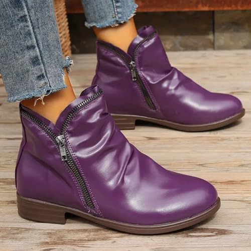 2024 Ankle Boots for Women Vintage Casual Side Zipper Booties Arch Support Low Heel Boots Womens Solid Fashion Walking Boots4