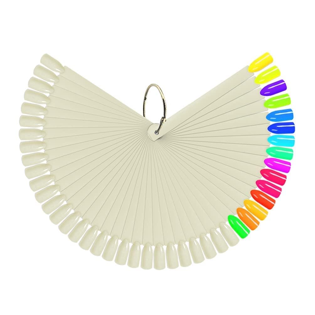 Rubyface Fan-shaped Nail Art Tips Display Polish Board Display Practice Sticks Tool with Metal Screw Split Ring Holder (Natural, 100 pcs set) (Natural, 50 pcs)-image-15