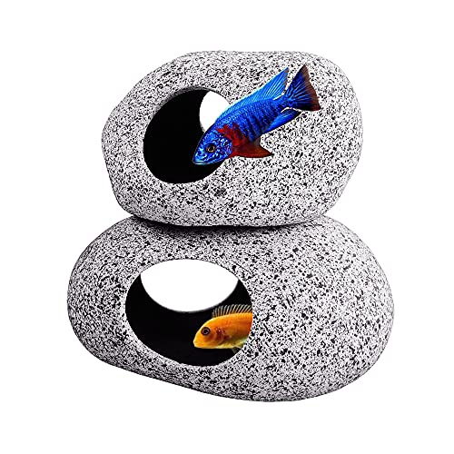 SpringSmart Lot de 2 cachettes en céramique pour petits poissons pour se reproduire, jouer, se reposer, en toute sécurité, décoration d'aquarium
