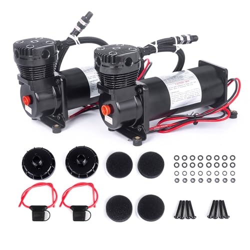 ZHSYMX 200PSI 1/4 NPT Heavy Duty Air Train Horn/Air Ride Suspension Compressor for Train/Truck/Car 12V Black Dual
