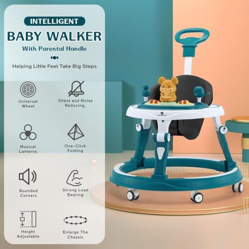 Image of StarAndDaisy Walker for Kids for 6 to 18 Months, Intergrated RGB Lights Baby Walker Boys & Girls with 7 Level Height Adjustment, Walker Baby with Switchable Food & Musical Toy Tray (Blue)