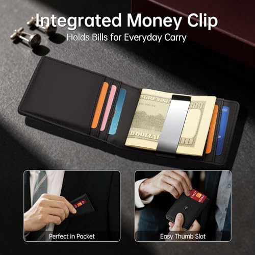 Image of Gostwo Slim Wallet for Men Minimalist Wallet Leather ID Window Card Case with Money Clip
