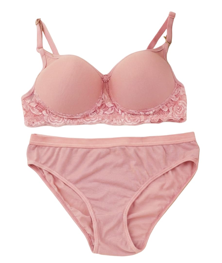 contrary Women's Single Layered Full Net Coverage Bra Wired Padded 100% Woven Cotton Everyday Bra with Panty Lingerie Set Colour- Green | Size- Multi-picture-16
