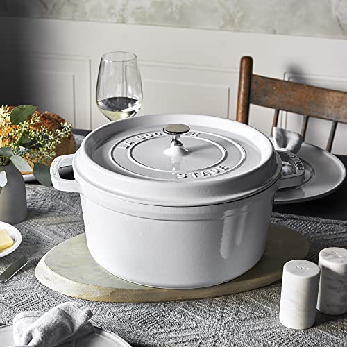 Image of STAUB Cast Iron Dutch Oven 7-qt Round Cocotte, Serves 7- 8, Made in France, White
