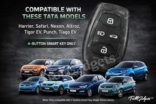 Image of TrollGadgets️ (𝟑 𝐌𝐨𝐧𝐭𝐡 𝐰𝐚𝐫𝐫𝐚𝐧𝐭𝐲) Car Key Cover for Tata Harrier | Safari | Nexon | Altroz | Tigor | EV | Punch | Tiago EV Electric - 4 Button Smart Key Pack Off 1