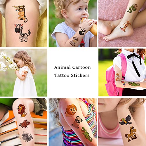 Hifanmm 10 Sheets(120Pcs) Animal Temporary Tattoos For Kids Cartoon Fake Tattoo Stickers Cute Lion Monkey Giraffe Squirrel Bird Design Waterproof Body Art Tattoo Sticker For Kids Birthday Party Decor Supplies thumb #5