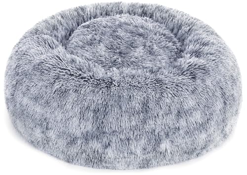 Feandrea PGW037G01 Fluffy Dog Bed, Cat Bed, Doughnut Cushion, Washable, Removable Padding, Long Plush, 50 cm Diameter, Light Grey - Image 3