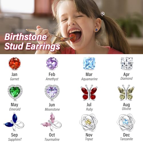 THUNARAZ Hypoallergenic Screw Back Earrings for Girls Women Surgical Stainless Steel Stud Earrings for Sensitive Ears Cute Butterfly Flower Heart CZ Screwback Earring Kid Toddler Girls Jewelry Gift3
