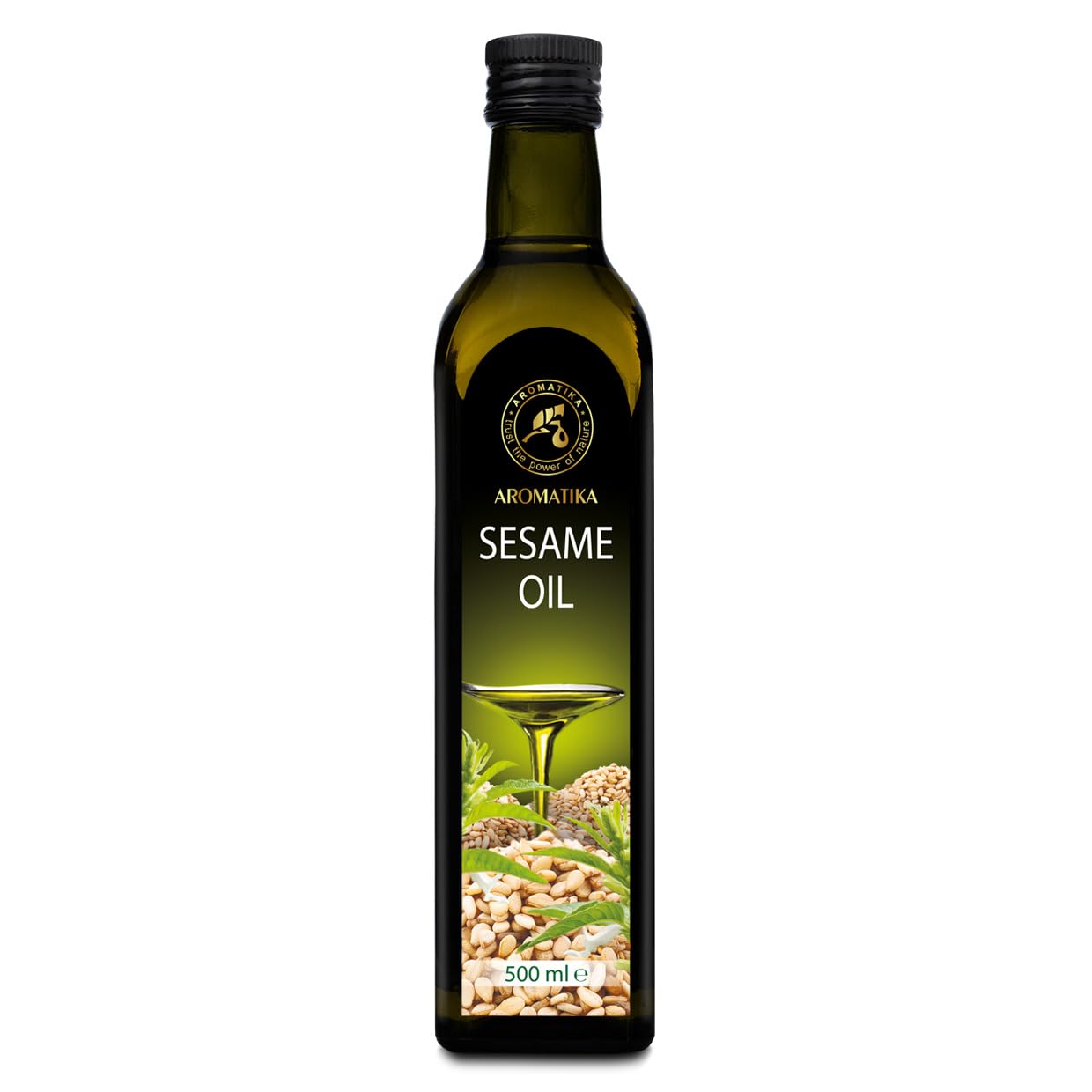 Huile de Sésame 500ml - Comestible - Pressée à Froid - Huile de Sésame pour Alimentation et la Santé - Sesamum Indicum - Pure & Naturelle