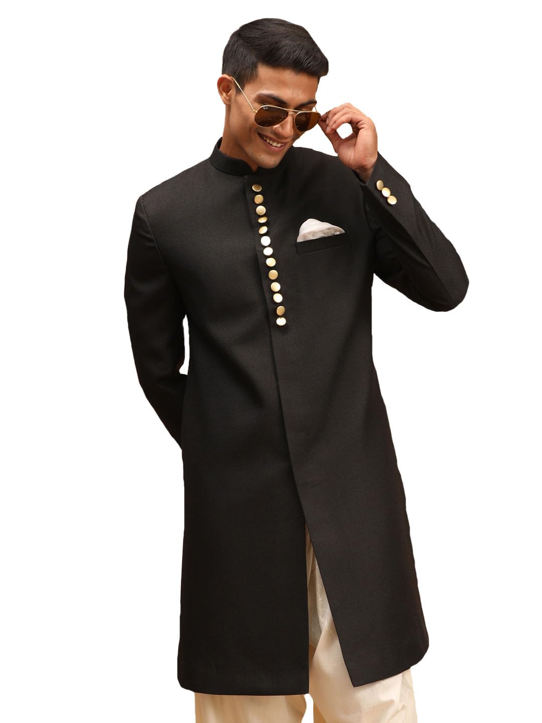 vastramay Silk Blend Men Regular Achkan Sherwani Only Top-picture-13