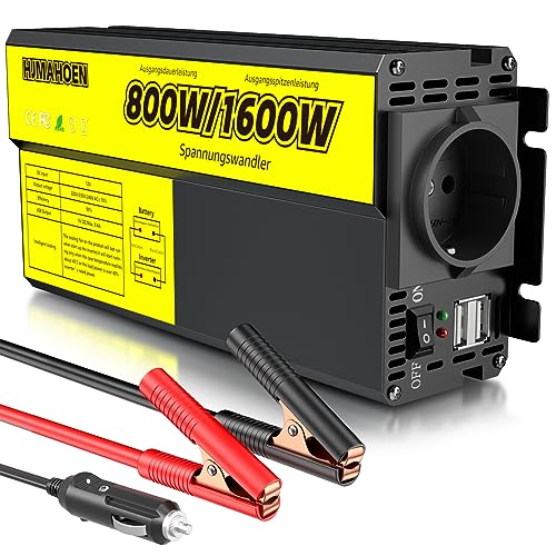 Behogan 800W Wechselrichter 12V/24V Auf 220V - Reiner Sinus Spannungswandler Mit LCD Display