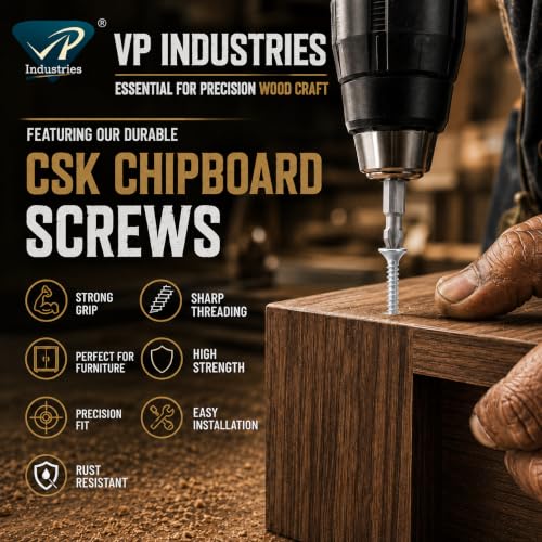 Image of By inchVP INDUSTRIES inch (Pcs-50) No.8x30 mm CSK Philips Pozi Chipboard Screw - White Zinc Flat Head Self-Tapping for Wood & Particle Boards