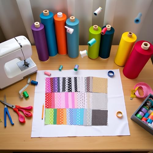 Image of 50Pcs 4 inch x 4 inch Top Cotton Craft Fabric Bundle Squares Patchwork DIY Sewing Scrapbooking Quilting Floral Dot Pattern Artcraft Polka Dot (10cm x 10cm)