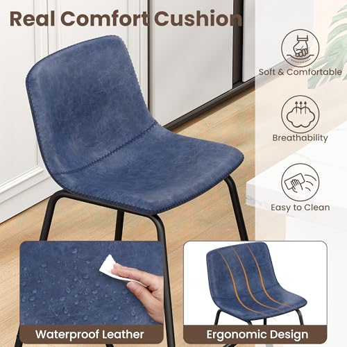 Image of REONEY Bar Stools Set of 3, 26 inch Urban Faux Leather Counter Stools, Navy