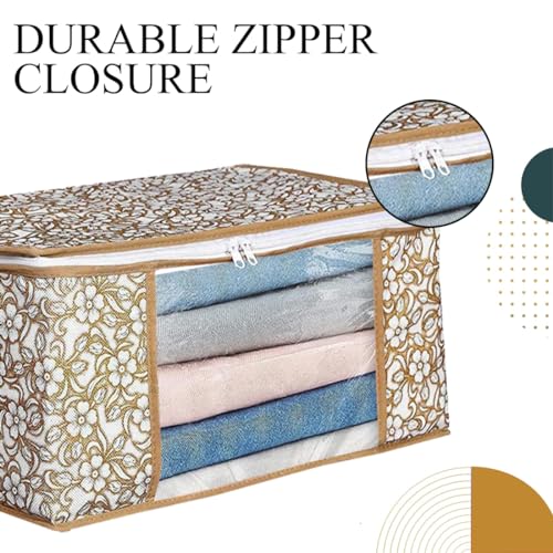 Image of Ai Ankit International Non-Woven Saree Covers With Zip | Set Of 3 Clothes Cover Bags - Storage Organizer For Saree | Shirts | Salwar Suit | Lehenga - Dress Organizer For Wardrobe, 22 Cm, Beige, 32 Cm
