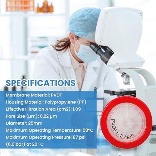 Image of PVDF Membrane Syringe Filter 25mm Diameter 0.22um Pore Size Syringe Lab Filter for Laboratory School Science, Pack of 10 (Model AMPV02225)