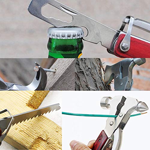 13 in 1 Portable Survival Multitool Pocket Mini Hammer Ergonomic Design Metal Construction Wood Inlay Handle Multifunctional Hammer Tool for Outdoor Survival,Camping, Fishing, Hiking.