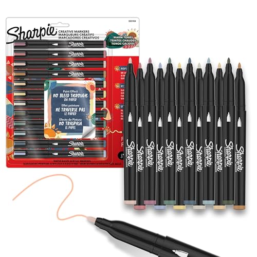 Image of Sharpie Creative Markers, Warm Tones, Water-Based Acrylic Markers, Fine Tip, 12 Count