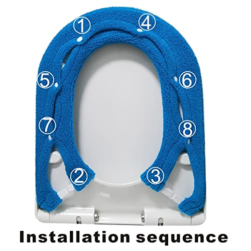 XINFAWE Weicher, Warmer Toilettensitzbezug, dick, dehnbar, waschbar, universal, Toilettensitz-Matte, Knopf-Stil, Toilettensitzkissen(Tiefsee-Blau) – Bild 4